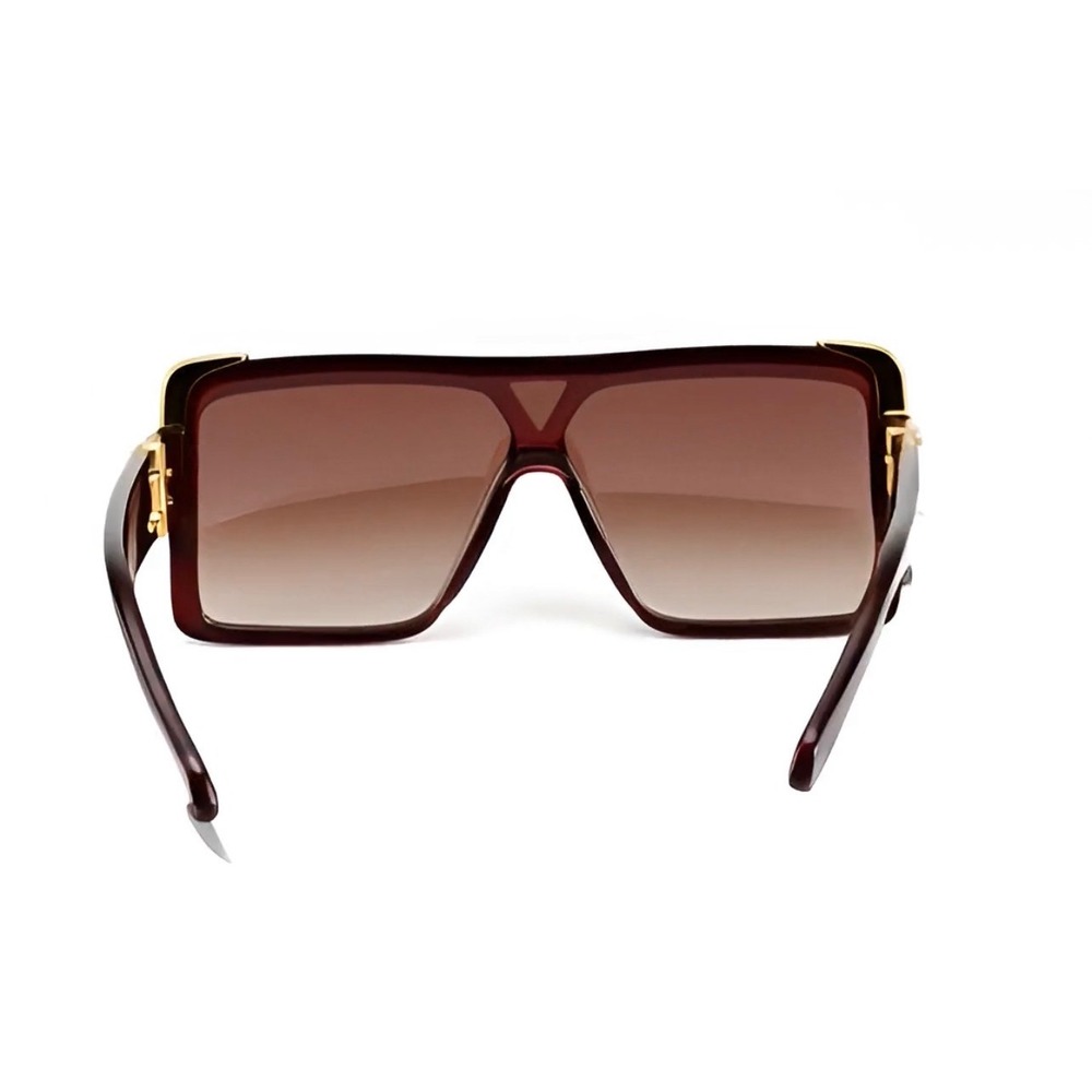 Oversized Fashion Design Sunglasses Brown Gradient Gold Hardware Flat Top Women - Picture 7 of 12